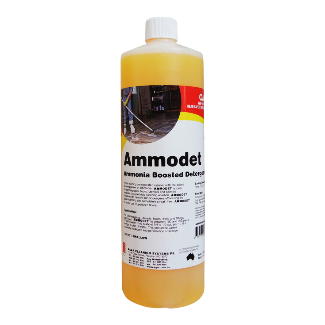 ammodet, ammonia based window cleaner detergent,  made by Agar products