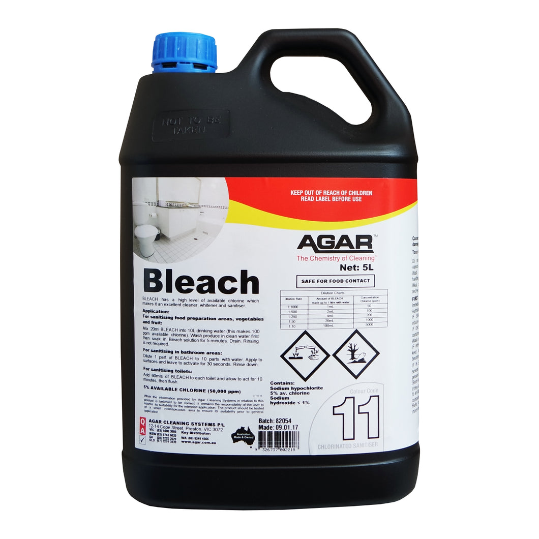 Agar Liquid chlorine bleach, offering the advantages of being a whitener and stain remover for use on cottons, linens and poly cotton. contains chlorine. heavy duty